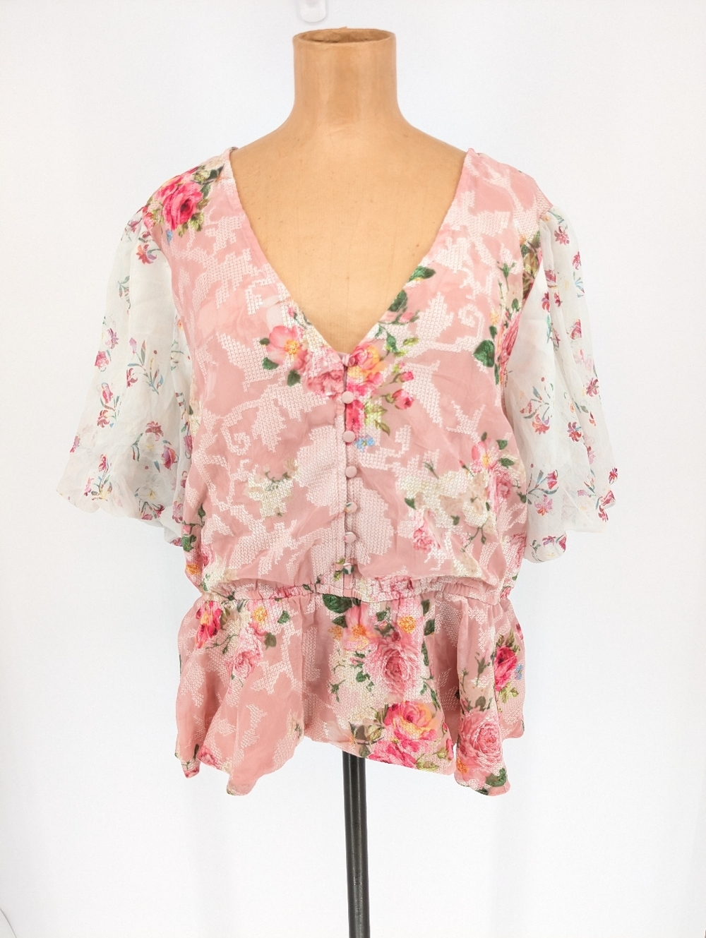Anthropologie Hemant & Nandita Rose Garden Floral Boho Blouse Womens Size XL